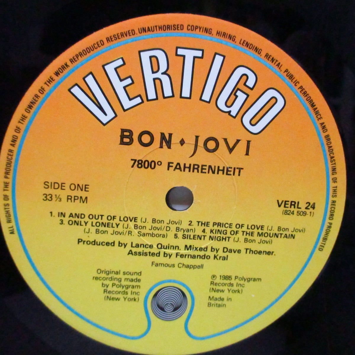 BON JOVI (ボン・ジョヴィ) - 7800° Fahrenheit (UK オリジナル LP+インナー)