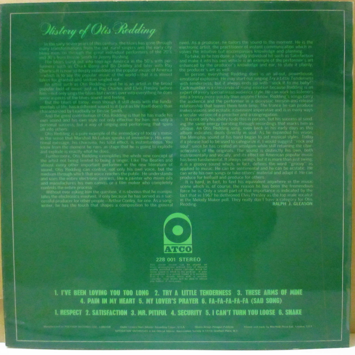 OTIS REDDING (オーティス・レディング) - History Of Otis Redding (UK '69「初回再発モノラル」LP/両面コーティングジャケ) 近年稀な美品!