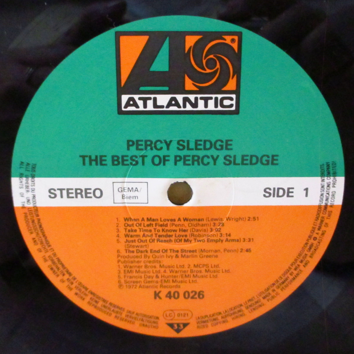 PERCY SLEDGE (パーシー・スレッジ) - The Best Of Percy Sledge (ドイツ80's 再発ステレオLP/バーコードなし光沢ジャケ) 「男が女を愛する時」他ベスト全12曲!
