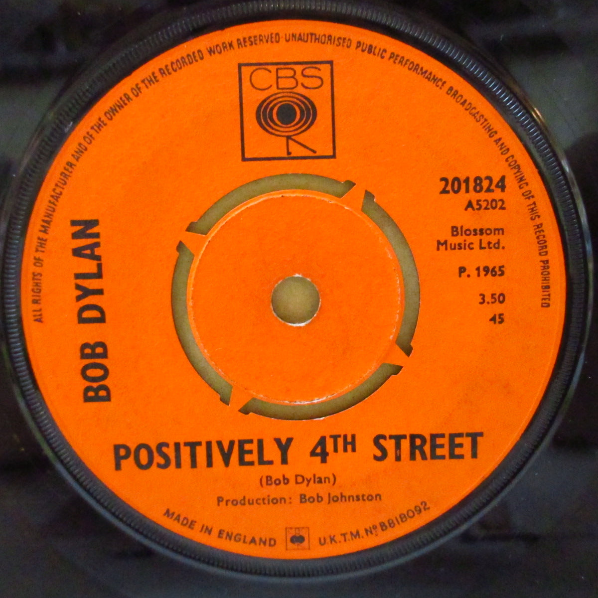 BOB DYLAN (ボブ・ディラン) - Positively 4th Street (UK '65 オリジナル「4ポイント・ラウンドセンター」 7インチ+カンパニースリーブ)