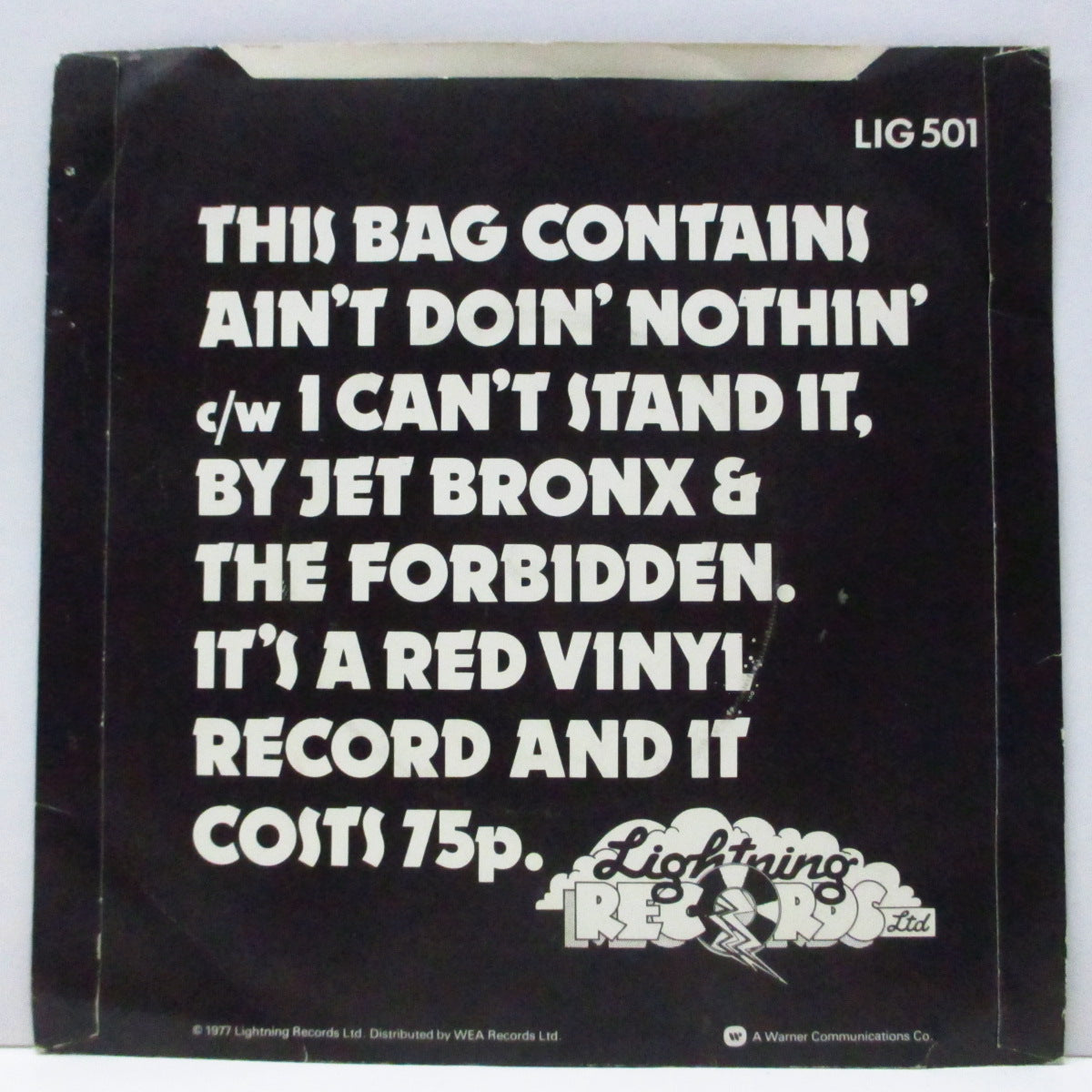 JET BRONX & THE FORBIDDEN (ジェット・ブロンクス & ザ・フォービドゥン) - Ain't Doin' Nothin' / I Can't Stand It (UK 限定「レッドヴァイナル」7"/光沢固紙折り返しジャケ) '77年ファースト!
