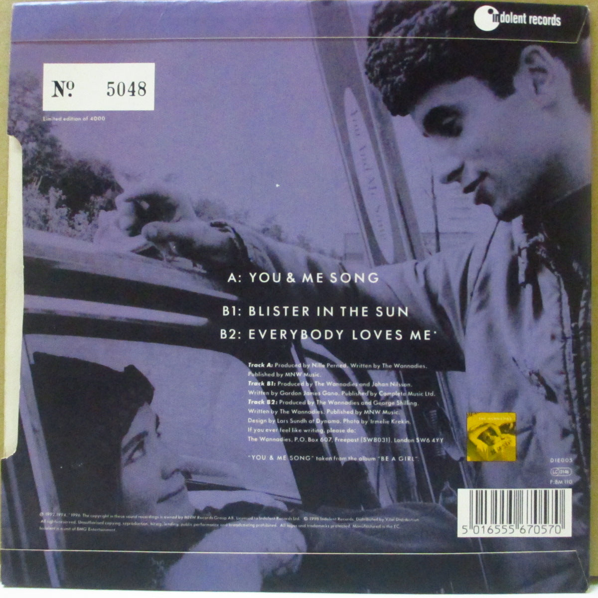 WANNADIES, THE (ワナダイズ) - You And Me Song +2 (UK 4,000枚限定再発「クリア・ブルーヴァイナル」7インチ+レアステッカー付きナンバリング入り光沢固紙ジャケ)