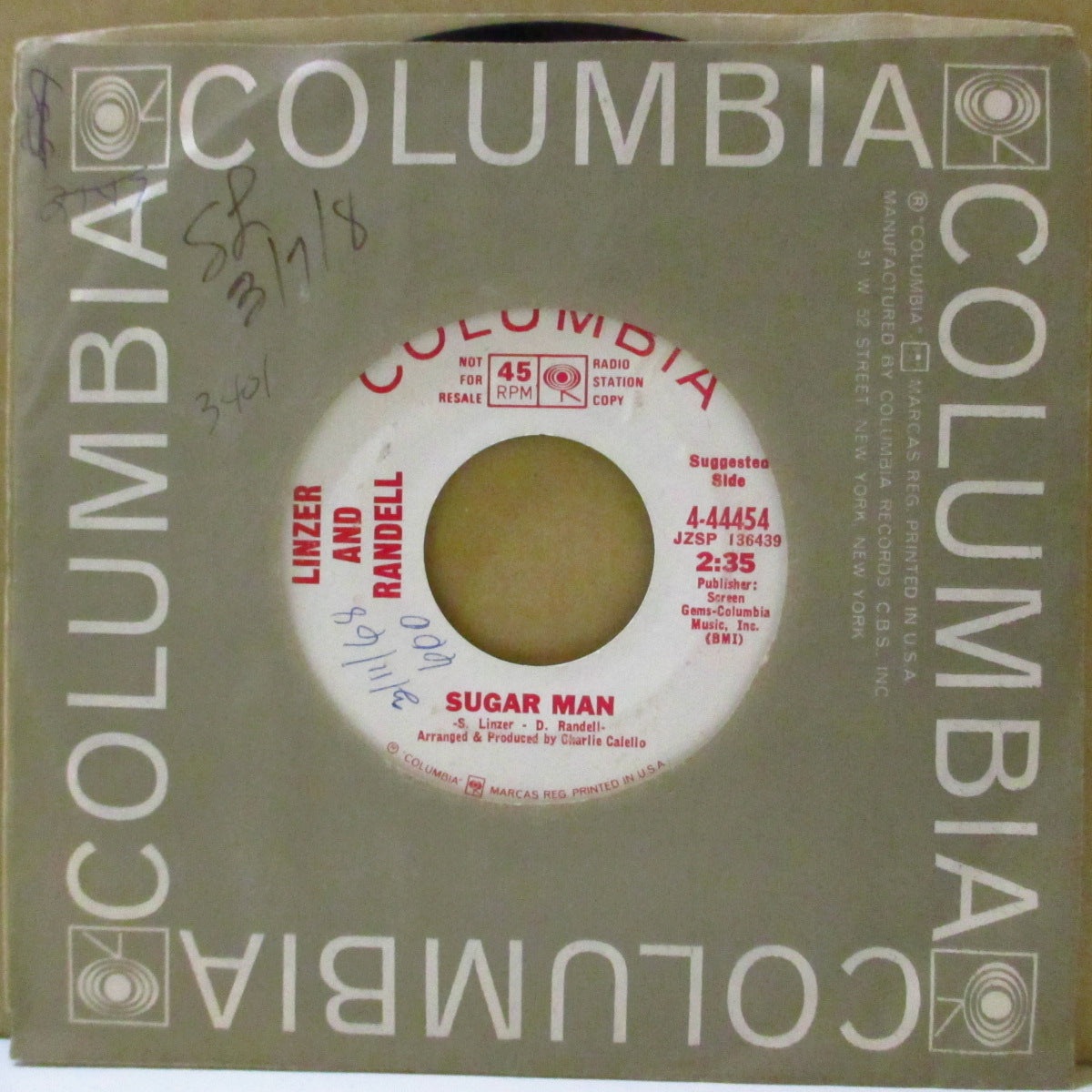LINZER AND RANDELL (リンツァー・アンド・ランデル) - Sugar Man (US '68 プロモ 7インチ+カンパニースリーブ)