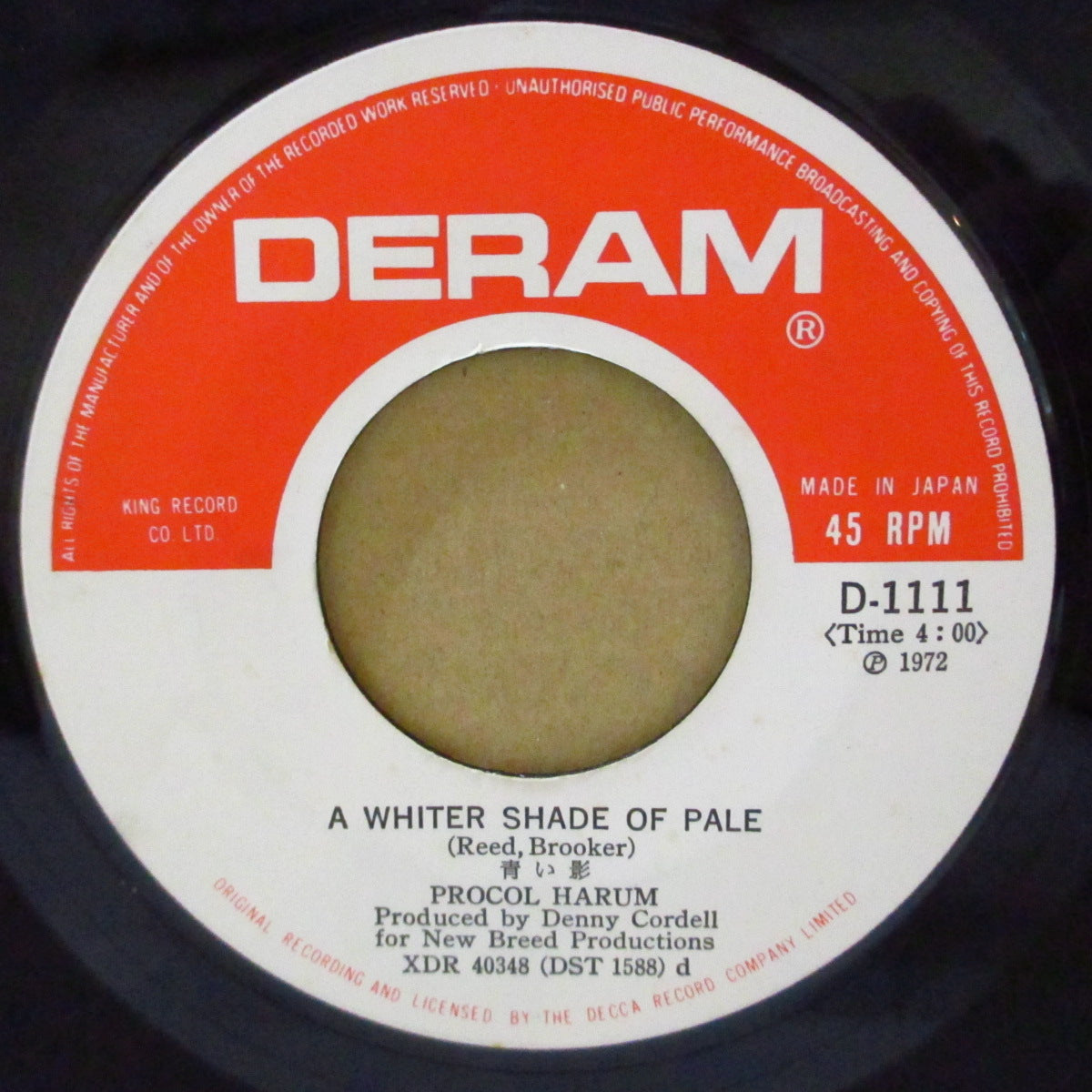 PROCOL HARUM (プロコル・ハルム) - 青い影 - A Whiter Shade Of Pale (Japan '72 再発モノラル 7インチ+ブルー光沢ジャケ)