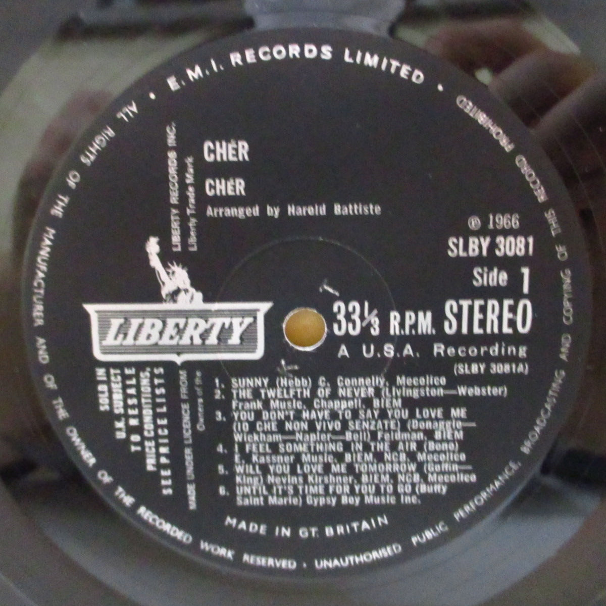 CHER (シェール) - Cher (UK '66 初回品番、黒ラベ・オリジナル・ステレオ LP)ソロ・サード・アルバム