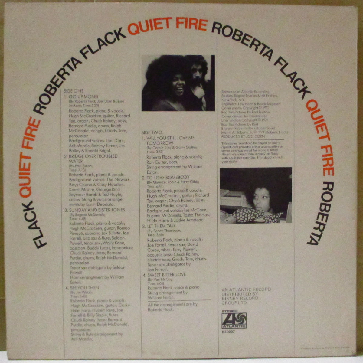 ROBERTA FLACK (ロバータ・フラック) - Quiet Fire (UK '71 「ワーナーロゴ無し/Made in UKクレジット無しラベ」オリジナル・ステレオ LP)名作サード・アルバム