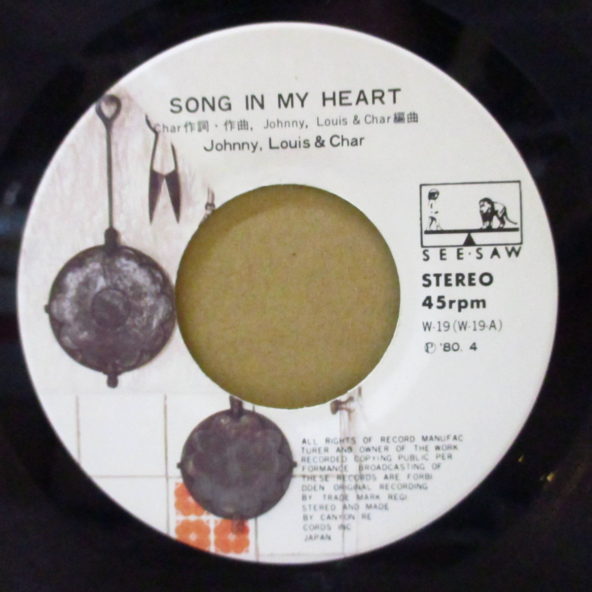 JOHNNY, LOUIS & CHAR (ジョニー・ルイス・アンド・チャー) - Soung In My Heart (Japan オリジナル 7インチ+見開きジャケ, インナー) '80年シングル