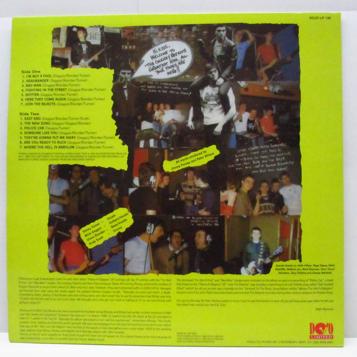 COCKNEY REJECTS (コックニー・リジェクツ) - Greatest Hits Vol.1 (UK '93 再発 LP+インナー、ボーナス7"、ステッカー付ジャケ/Dojo LP 136)