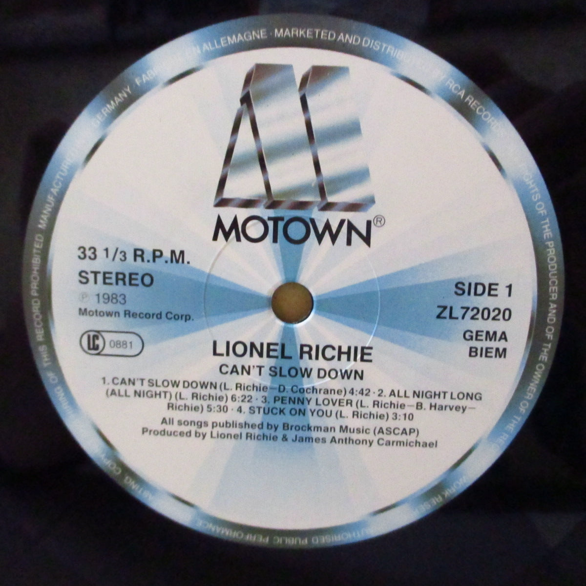 LIONEL RICHIE (ライオネル・リッチー) - Can't Slow Down (EU '85 再発品番「ZL 72020」ステレオLP;インナー/見開きジャケ)大ヒット「All Night Log」収録。