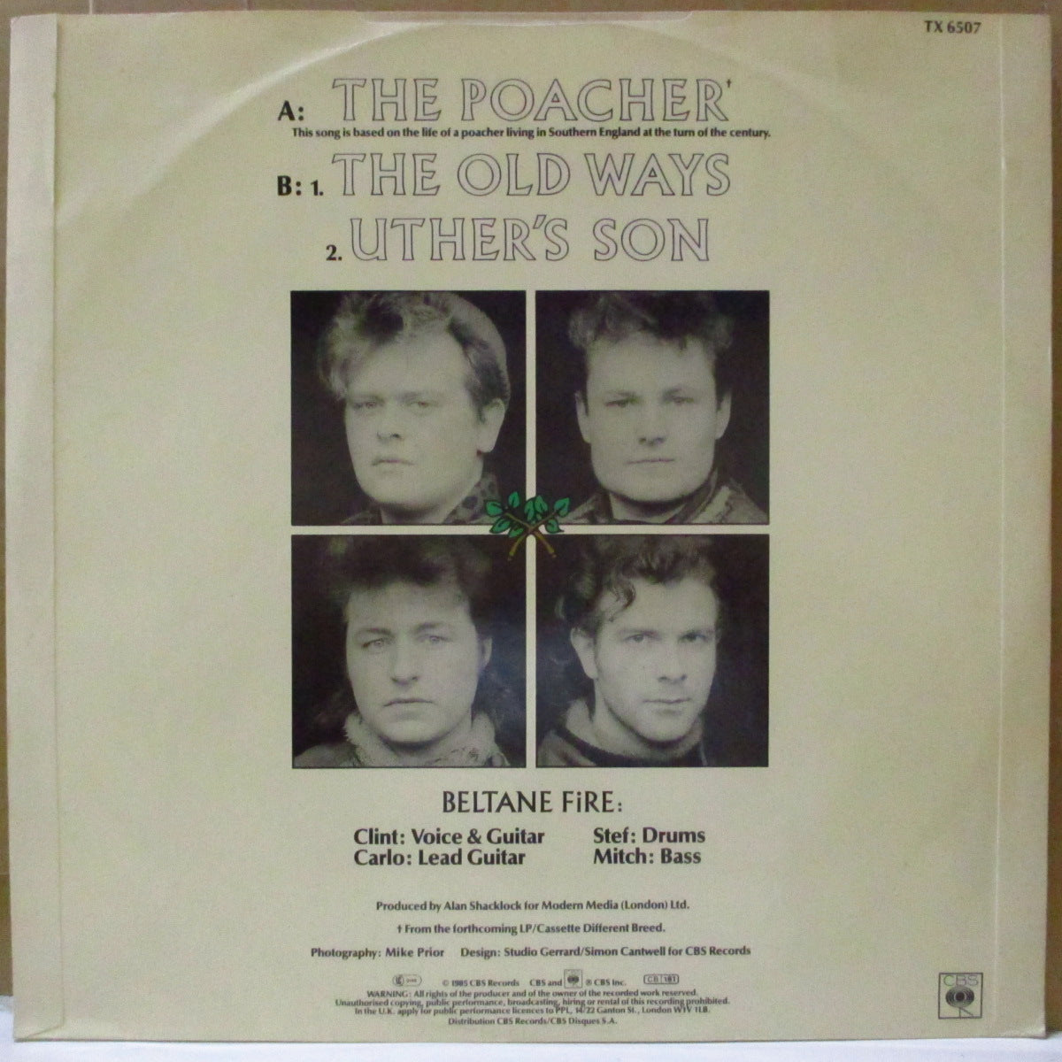 BELTANE FIRE (ベルテイン・ファイヤー: 元ブルーキャッツ) - The Poacher - Extened Mix +2 (UK '85 オリジナル3曲入り 12インチ/光沢折り返しジャケ)