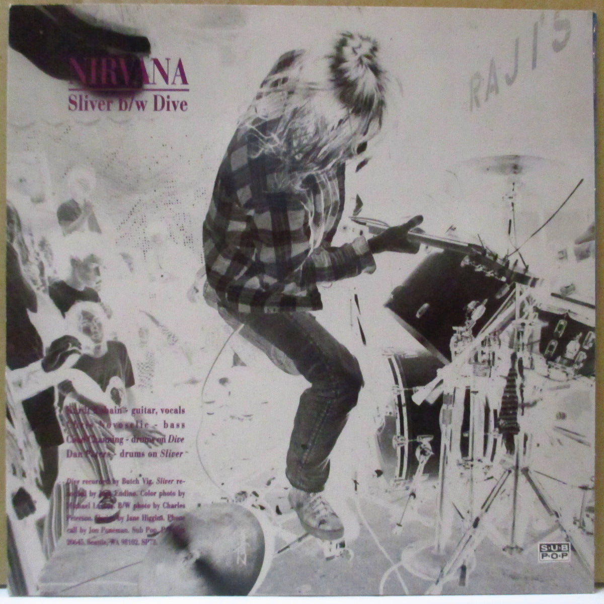 NIRVANA (ニルヴァーナ) - Sliver (US '94 再発「黒ラベ・黒盤」7インチ+バーコードなし光沢固紙ジャケ) '90年シングル