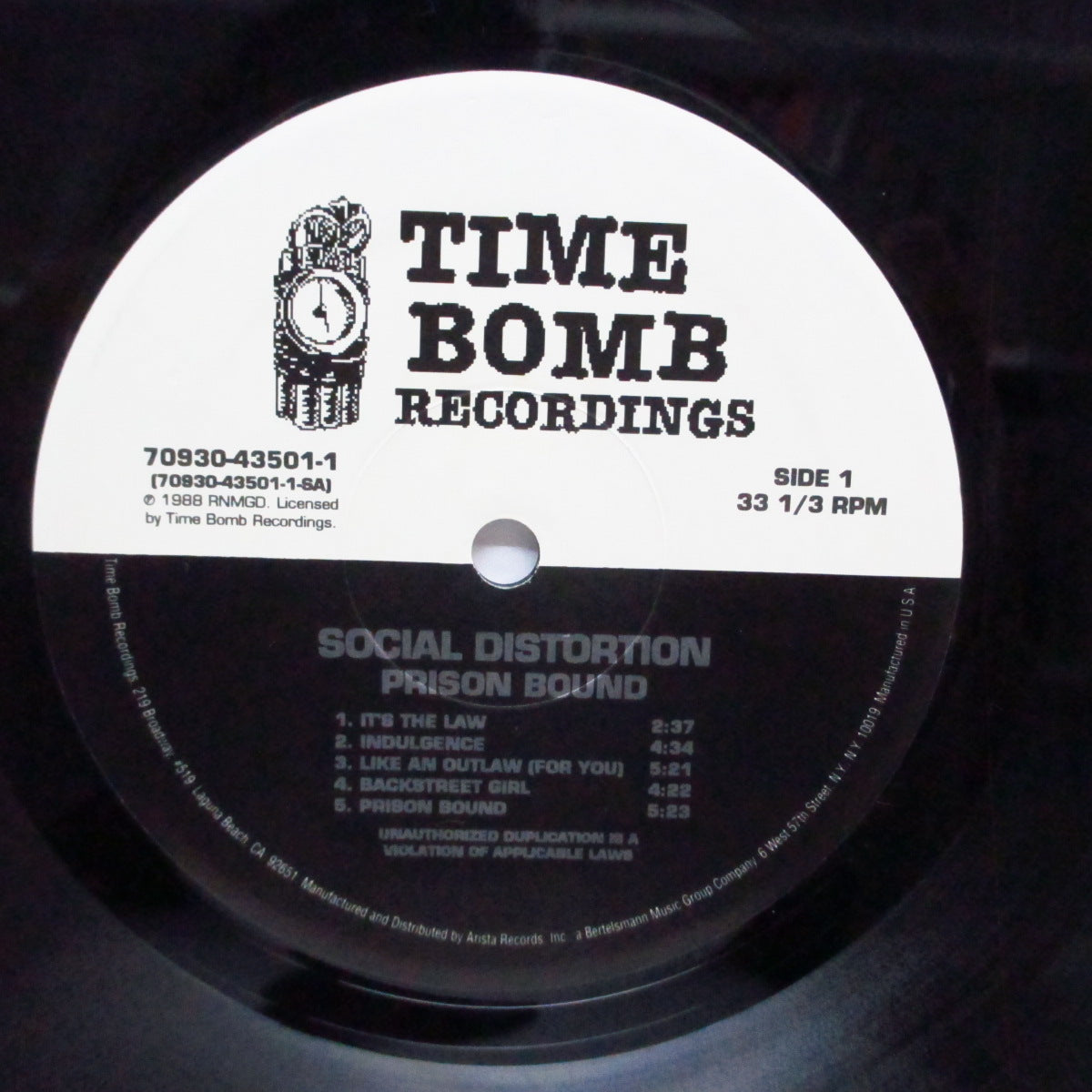 SOCIAL DISTORTION (ソーシャル・ディストーション) - Prison Bound (US '95 再発 LP/70930-43501-1)