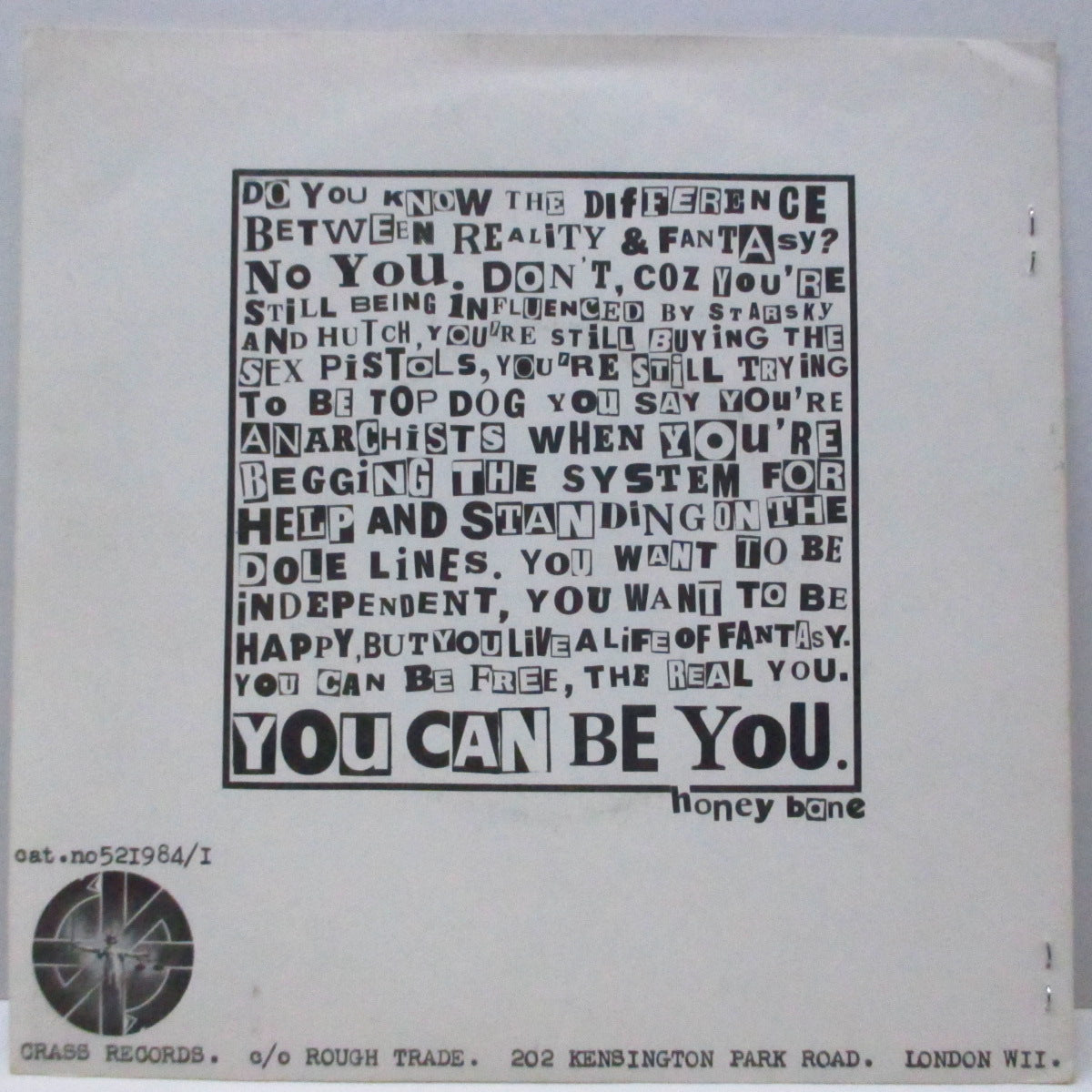 HONEY BANE (ハニー・ベイン) - You Can Be You (UK オリジナル 7"/二つ折りジャケ) '79年ファースト!バックはクラス!