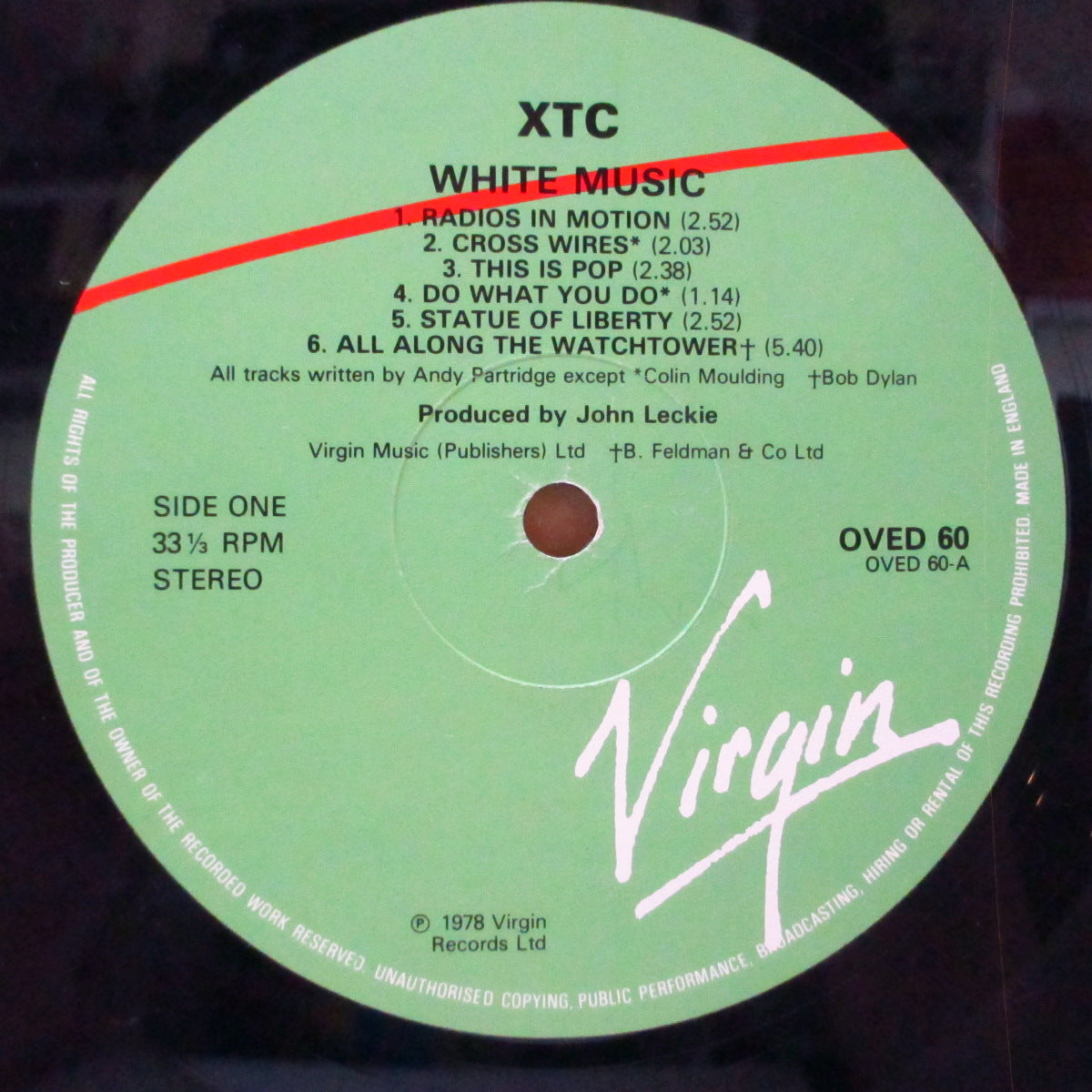 XTC - White Music (UK '84 再発 "OVED 60" グリーン&レッドラベ LP/バーコード無しジャケ) '78年1stアルバム