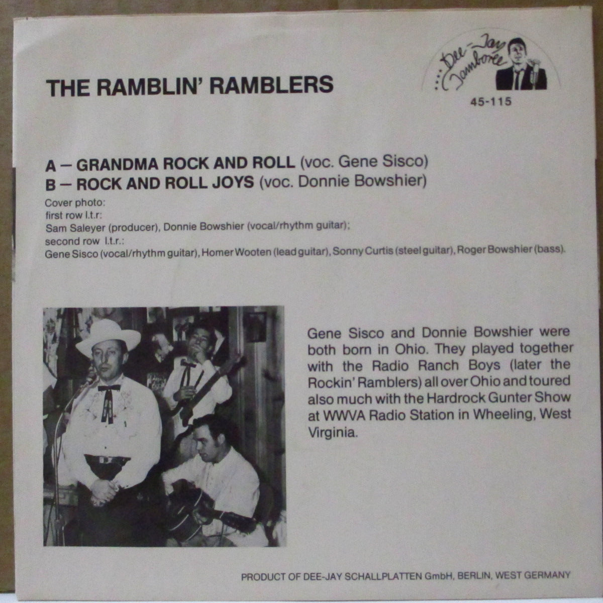 RAMBLIN' RAMBLERS, THE (ザ・ランブリン・ランブラーズ) - Grandma Rock And Roll (ドイツ 80's 限定再発ジャケ付き7インチ)'57年純ロカビリーシングル2作合体!