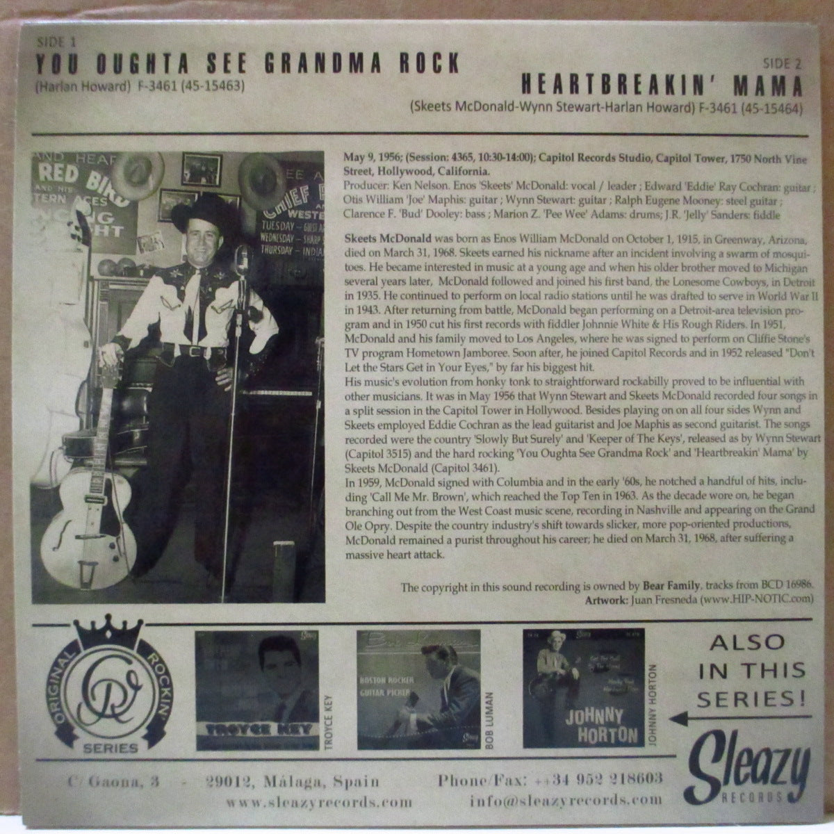 SKEETS McDONALD (スキーツ・マクドナルド) - You Oughta See Grandma Rock (スペイン '11 限定再発ジャケ付き7インチ)両面パンチの効いたロカビリー名曲!