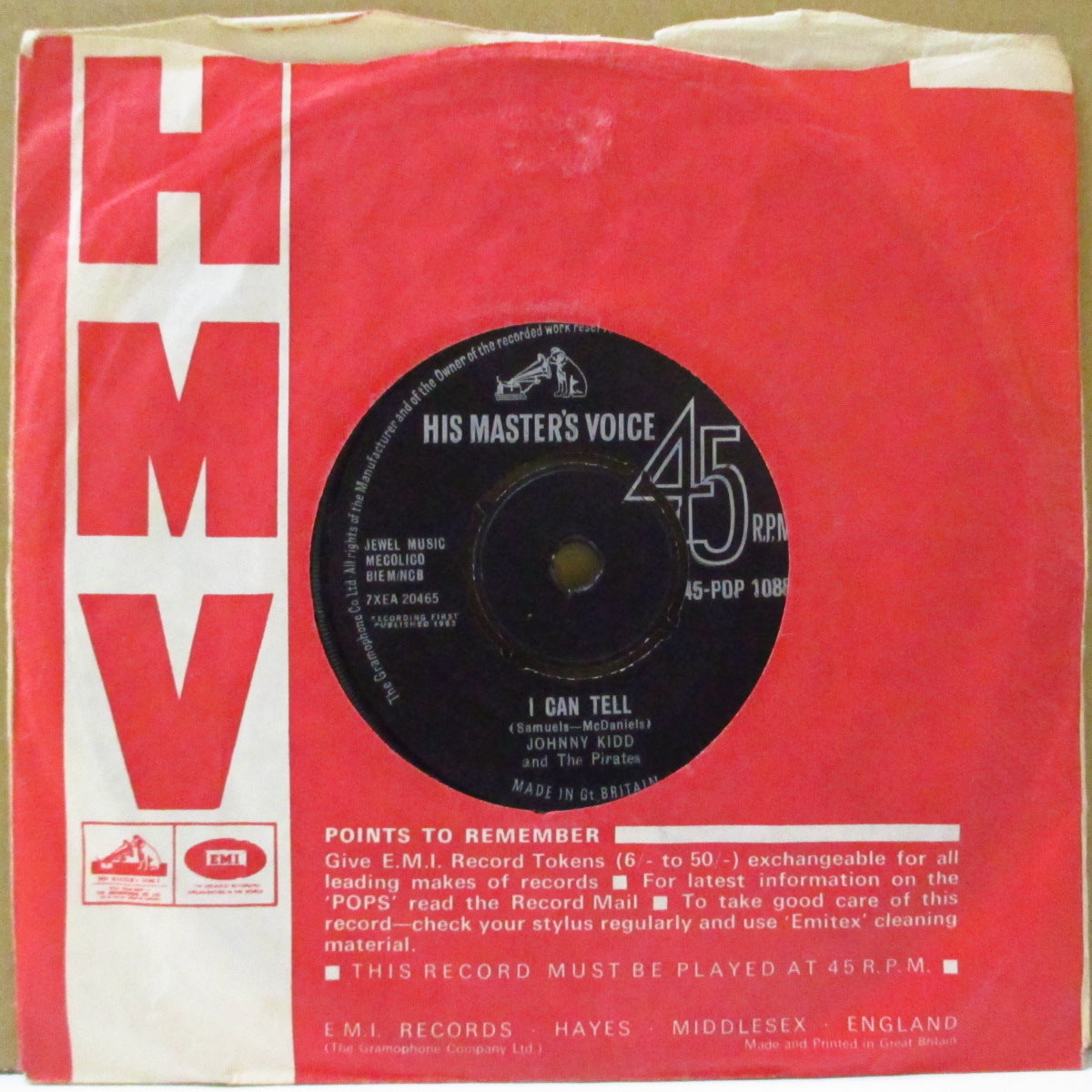 JOHNNY KIDD & THE PIRATES (ジョニー・キッド & ザ・パイレーツ) - I Can Tell (UK '62 セカンドプレス「黒ラベ」7インチ+カンパニー・スリーブ) Bo Diddley名曲のロッキン・カヴァ!