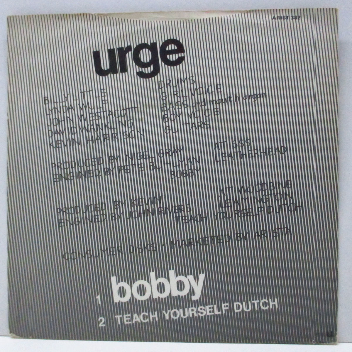 URGE (アージ) - Bobby (UK オリジナル 7"/光沢ソフト紙折り返しジャケ) コヴェントリーのポストパンク !