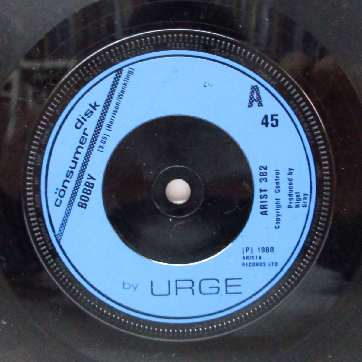 URGE (アージ) - Bobby (UK オリジナル 7"/光沢ソフト紙折り返しジャケ) コヴェントリーのポストパンク !