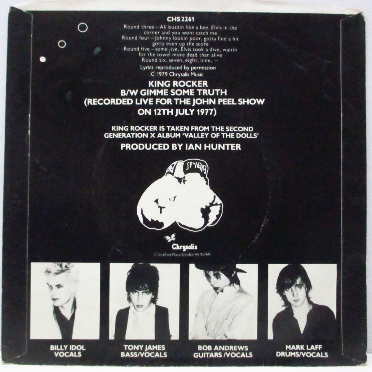 GENERATION X (ジェネレーション X) - King Rocker (UK オリジナル「紙ラベ」7"/白黒の光沢ソフト紙折り返ジャケ) 「ボブ・アンドリューズ」バージョン !