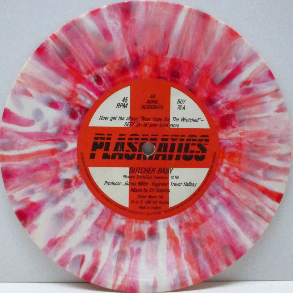 PLASMATICS (プラズマティックス) - Butcher Baby (UK 限定「赤/白マーブルヴァイナル」7"/両面コーティング折り返ジャケ)