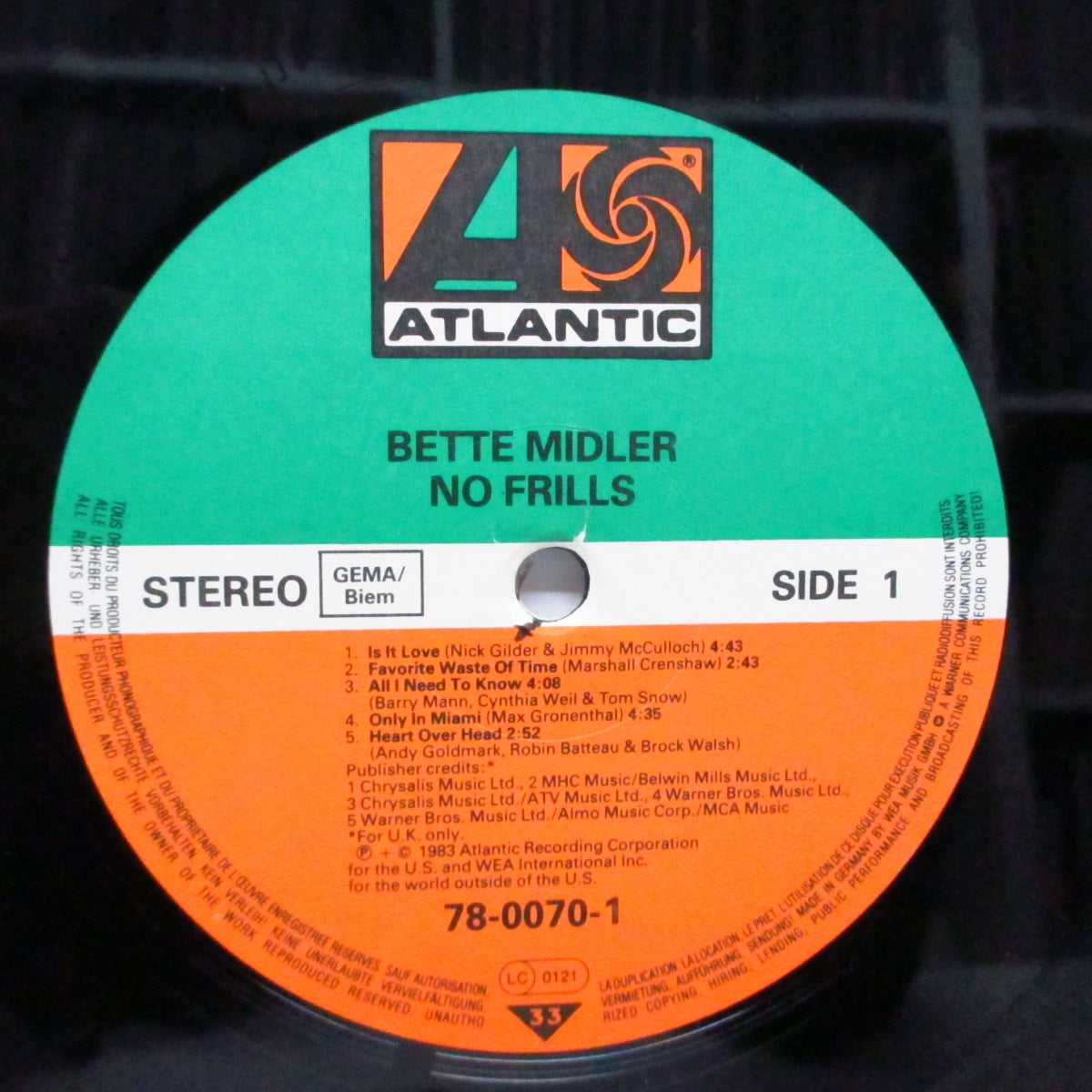 BETTE MIDLER (ベット・ミドラー) - No Frills (EU オリジナル LP)