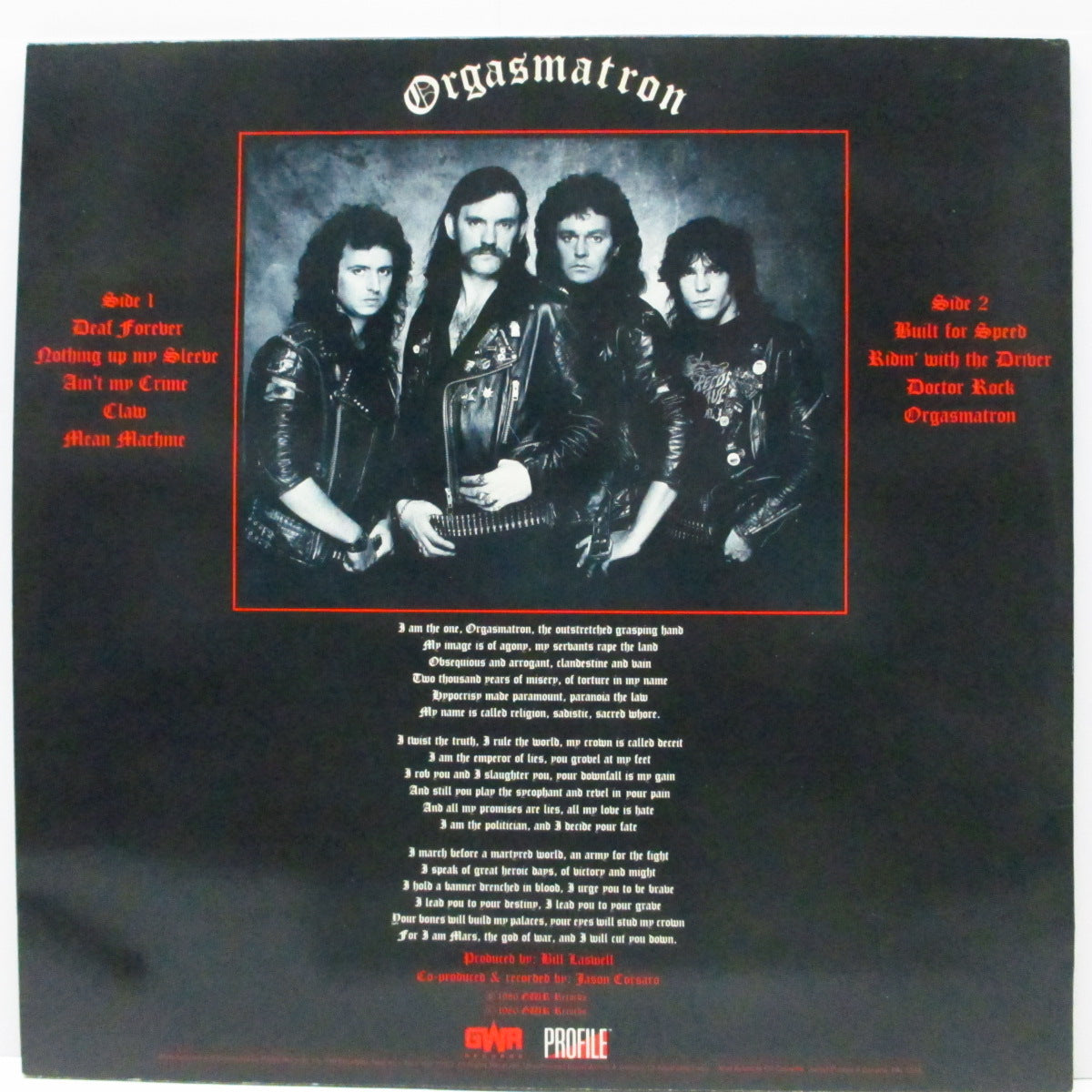 MOTORHEAD (モーターヘッド) - Orgasmatron (US オリジナル LP+インナー) '86年7th アルバム!