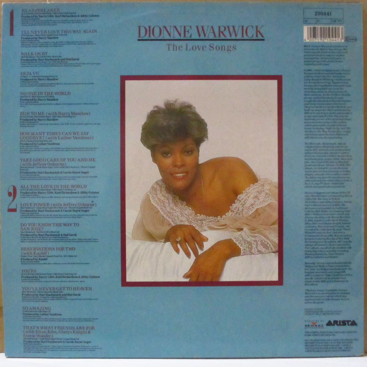 DIONNE WARWICK (DIONNE WARWICKE) (ディオンヌ・ワーウイック) - The Love Songs (EU '89 オリジナル・ステレオ LP) '60〜'80年代恋歌編集コンピ。今作以降は未再発化。