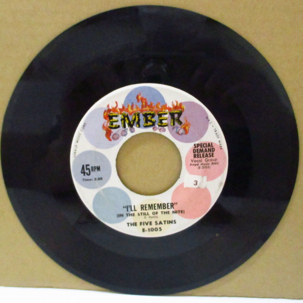 FIVE SATINS (ファイブ・サテンズ) - I'll Remembe (In The Still of The Nite) (US '60 再発「丸太炎ロゴ・ラベ」7インチ)大ヒット哀愁バラッド名曲+アップテンポ!