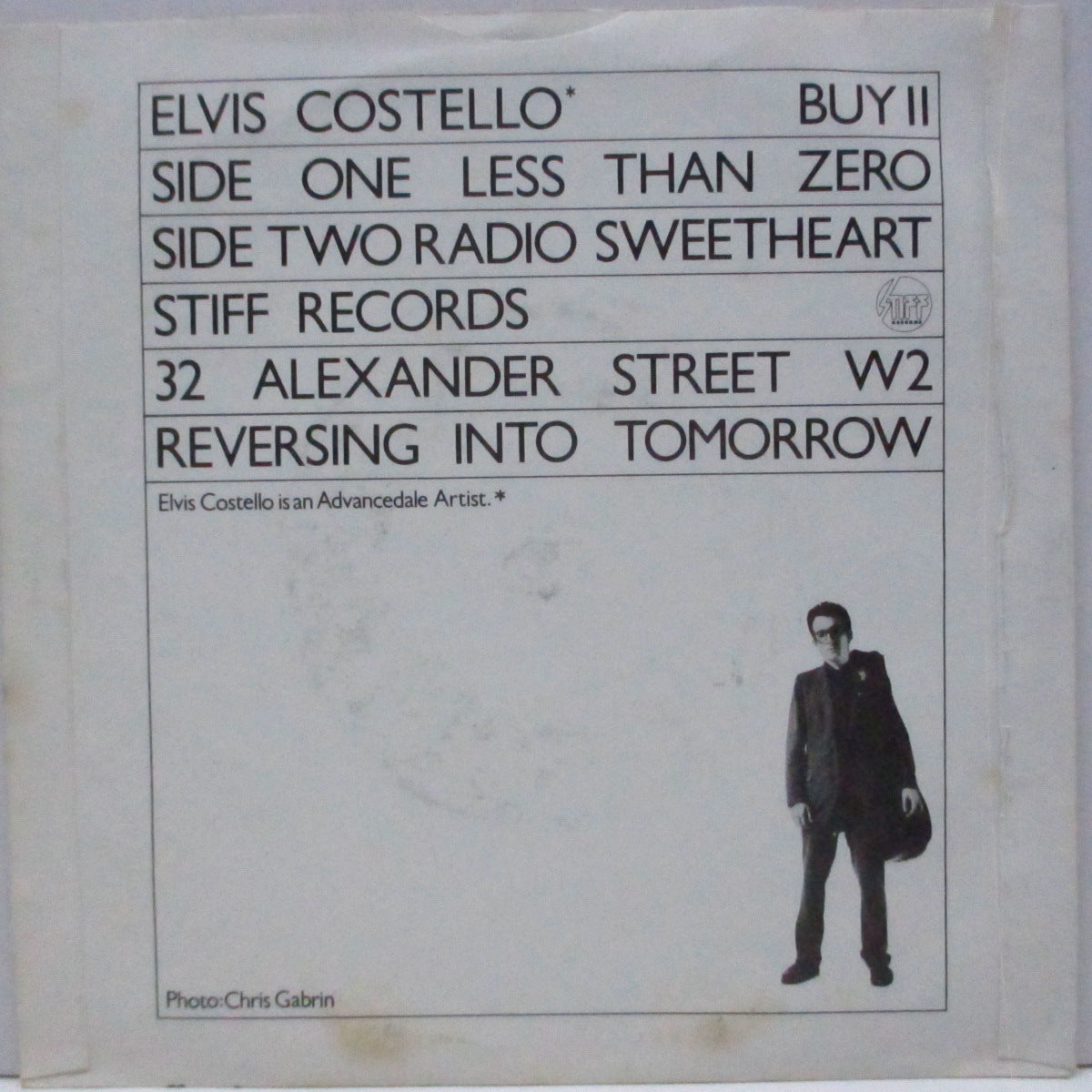ELVIS COSTELLO (エルヴィス・コステロ) - Less Than Zero (UK '81 再発 7"/マットソフト紙折り返ジャケ) 「Stiff Singles Four Pack (GRAB 3)」からのバラ売りバージョン !