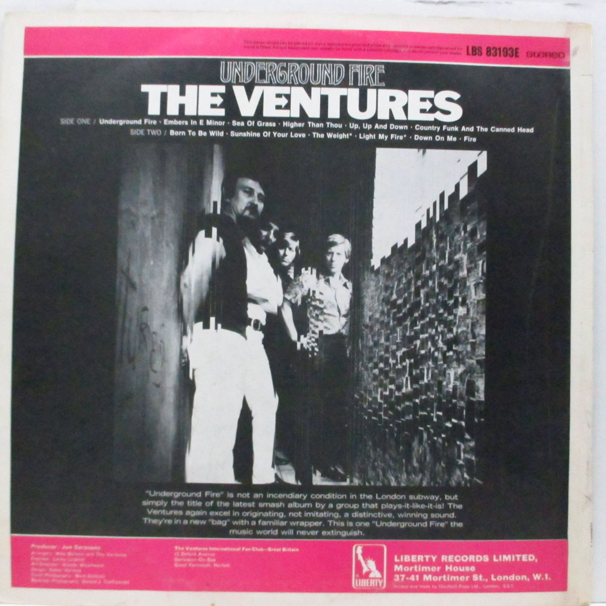 VENTURES (ベンチャーズ) - Underground Fire (UK オリジナル「ステレオ」LP/表面コーティングジャケ)