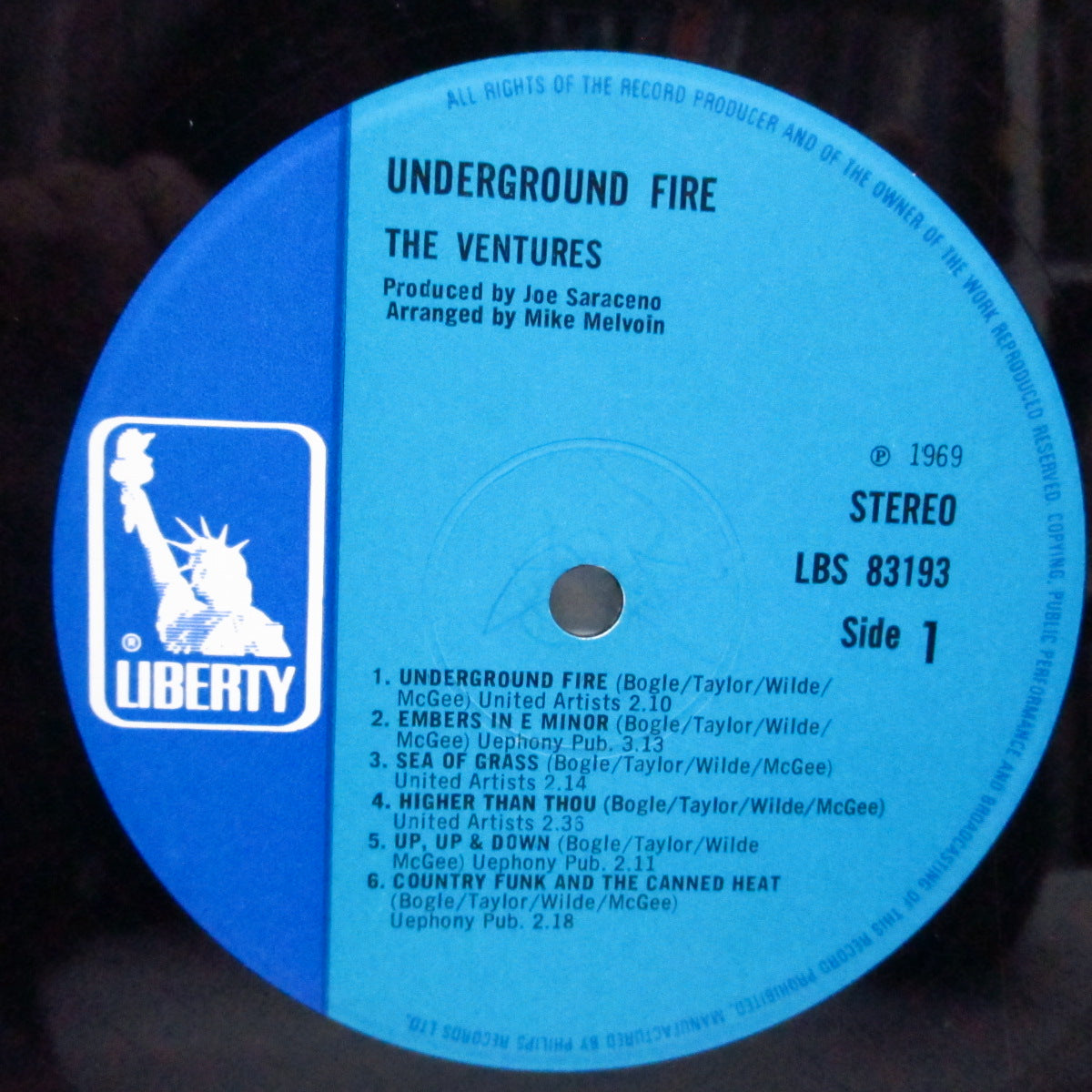 VENTURES (ベンチャーズ) - Underground Fire (UK オリジナル「ステレオ」LP/表面コーティングジャケ)