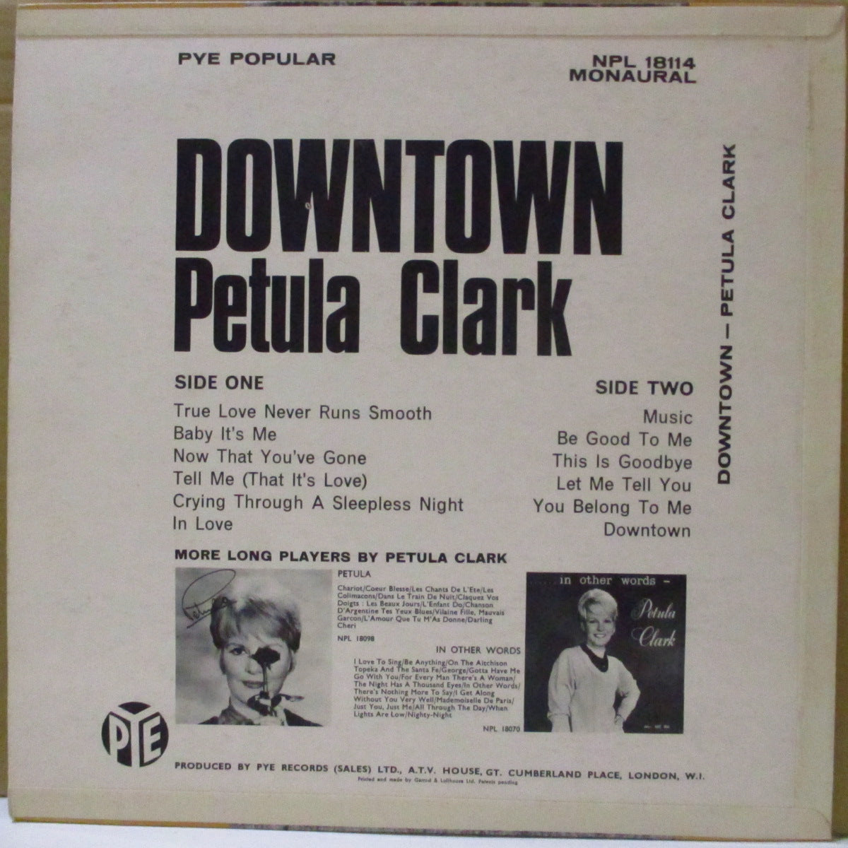 PETULA CLARK (ペトゥラ・クラーク) - Downtown (UK '65 オリジナル・モノラル LP/表面コーティング折り返しジャケ) '65年名作アルバム!