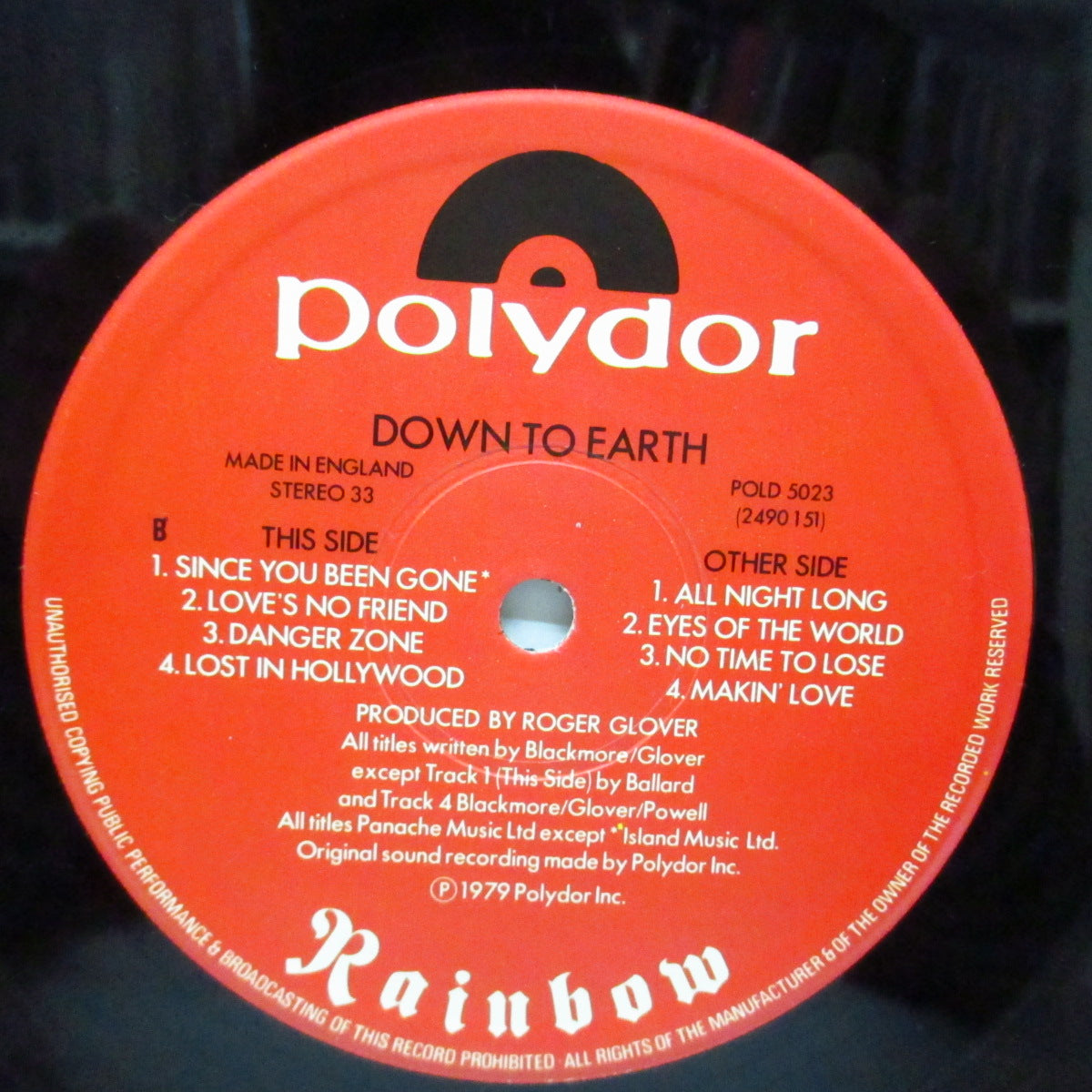 RAINBOW (レインボウ) - Down To Earth (UK オリジナル「ブラックヴァイナル」LP+インナー) '79年4thアルバム !