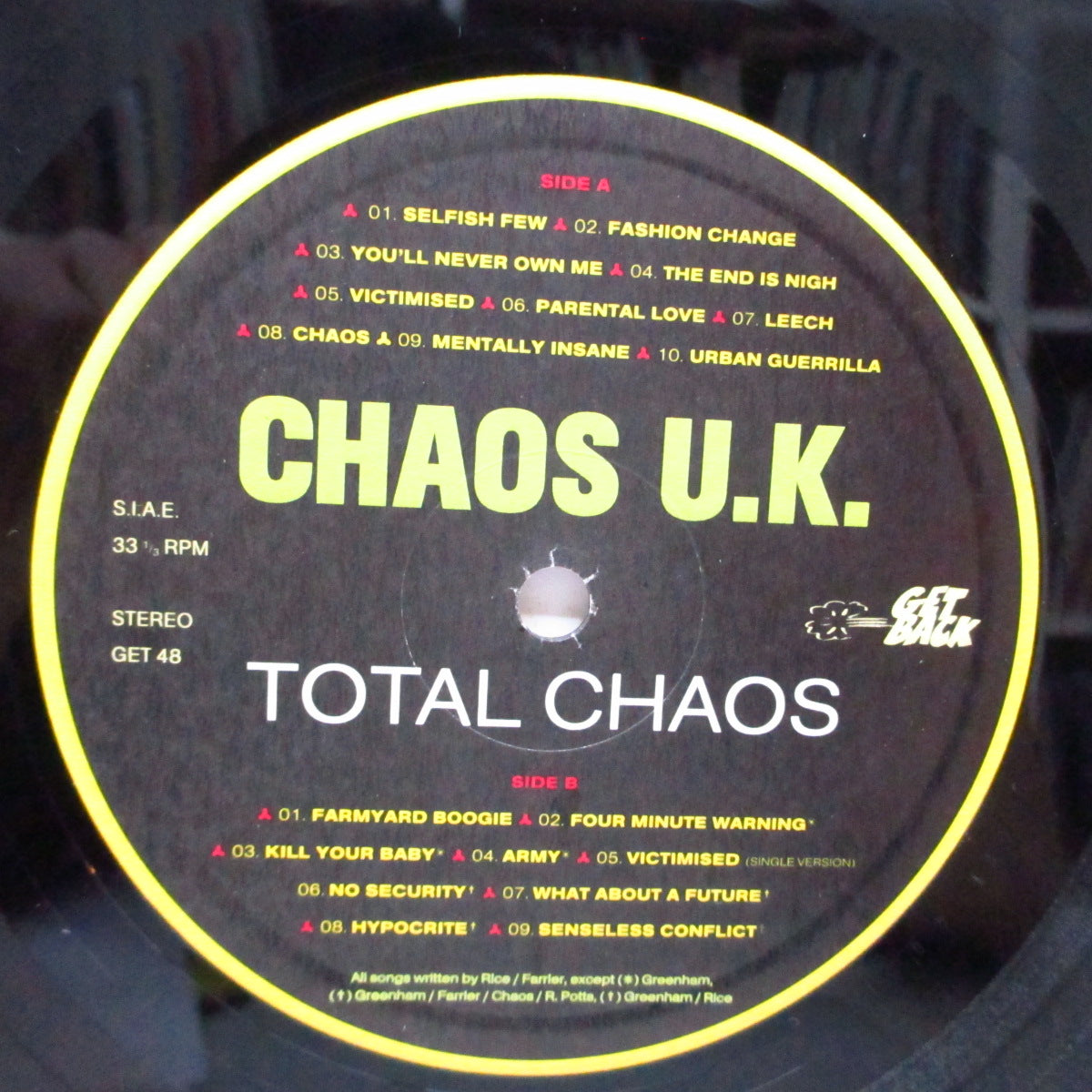 CHAOS U.K. (カオス U.K.) - Total Chaos : The Singles (Italy '99 再発 LP/GET 48) 初期コンピ!