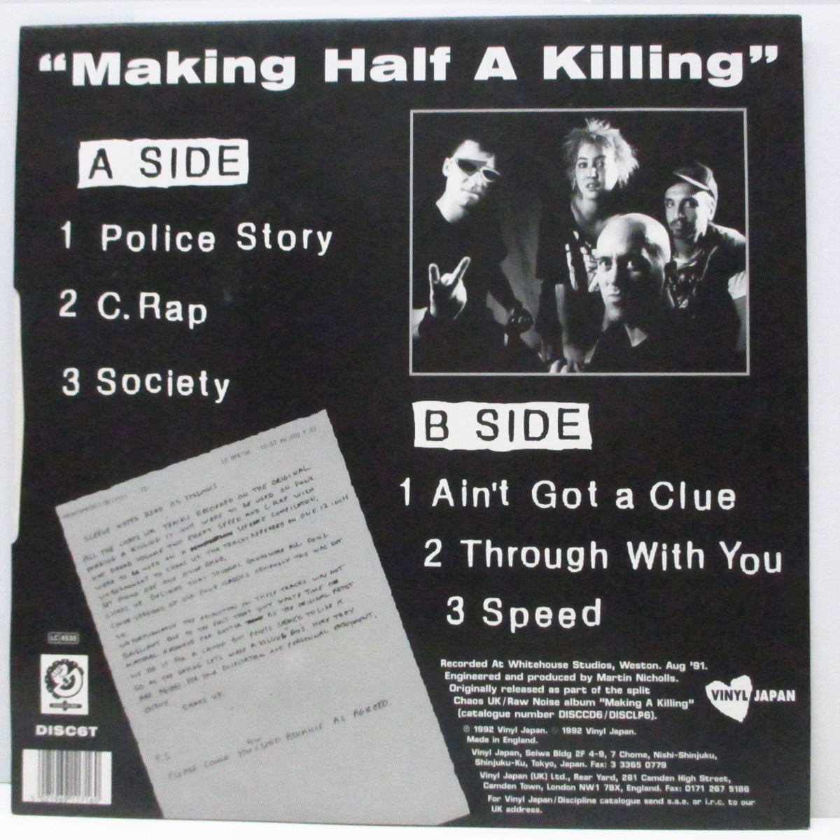 CHAOS U.K. (カオス U.K. ) - Making Half A Killing (UK オリジナル 12") 「ロウノイズ」とのスプリットLPからカット !