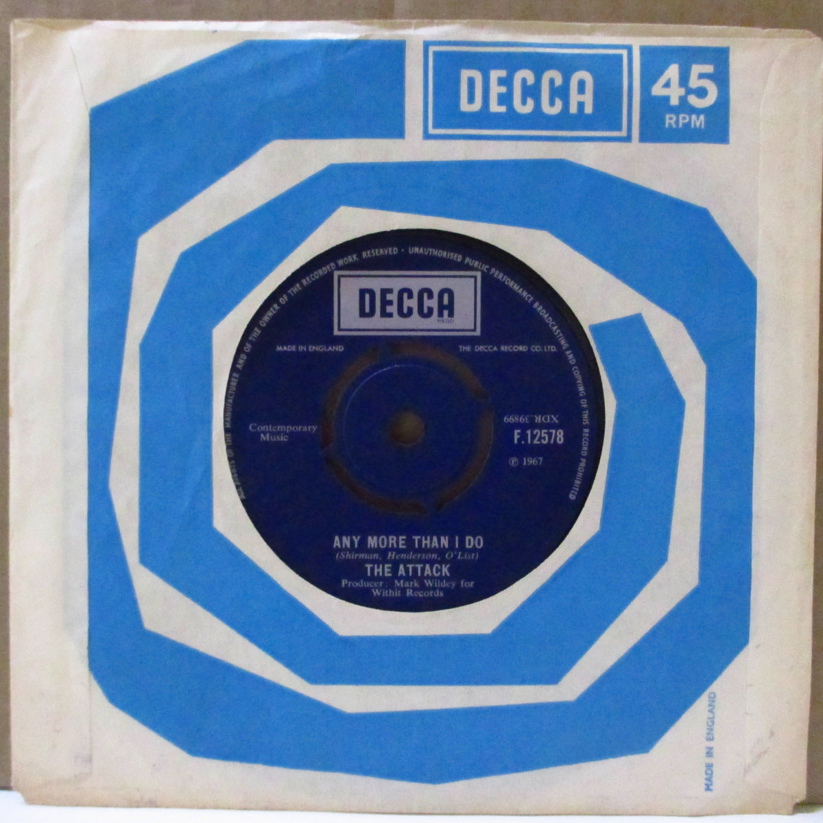 ATTACK, THE (ジ・アタック) - Any More Than I Do (UK '67 オリジナル7インチ+カンパニースリーブ)英国アップテンポMODフリークビート大名曲!