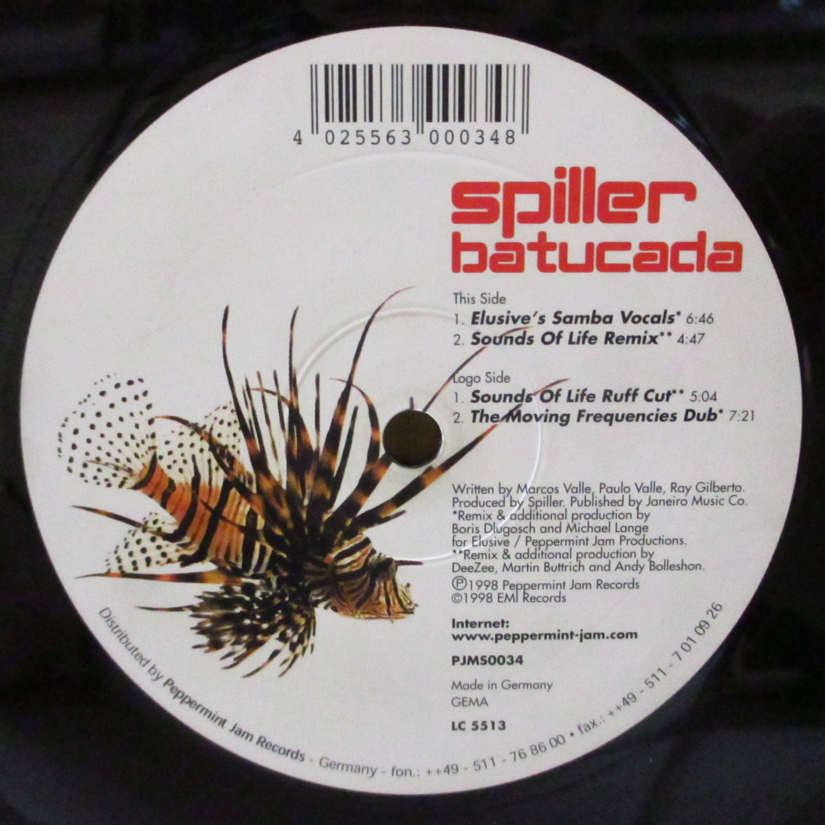 SPILLER (スピラー) - Batucada (German '98 オリジナル4バージョン収録B面のみ33回転 12インチ/ダイカットスリーブ)