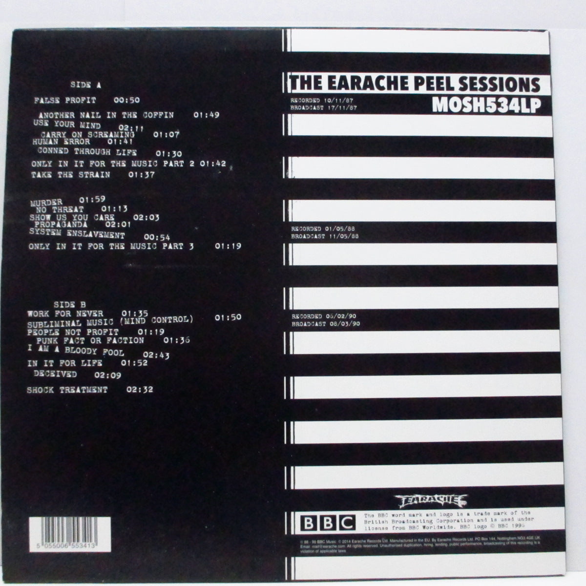 EXTREME NOISE TERROR (エクストリーム・ノイズ・テラー) - Grind Madness At The BBC - The Earache Peel Sessions (UK '15 再発「黒盤」LP+インナー)