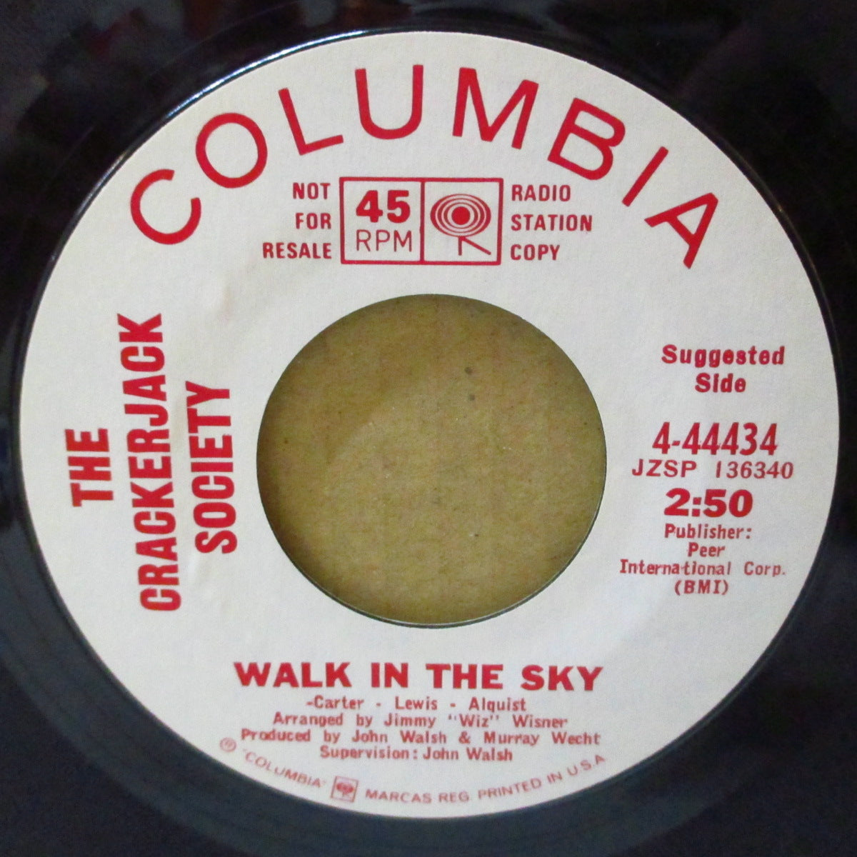 CRACKER JACK SOCIETY, THE (ザ・クラッカ−ジャック・ソサエティ) - Walk In The Sky (US '68 ジャケ付き プロモ白ラベ 7インチ)サンシャイン・ポップ & ソニックユース元ネタのノイズループ実験的ナンバー!
