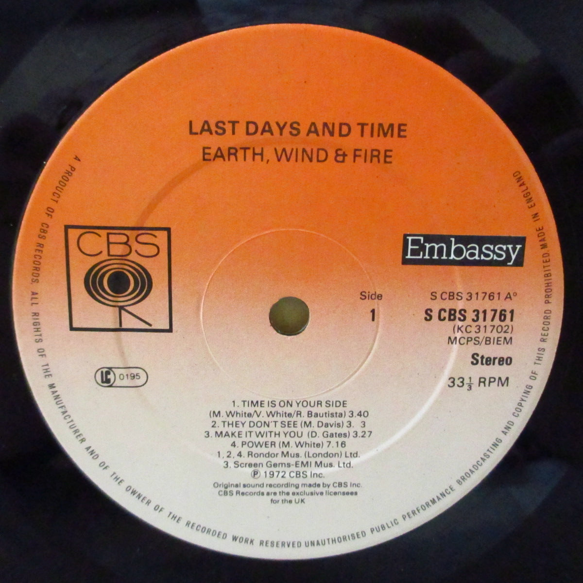 EARTH, WIND & FIRE (アース・ウィンド・アンド・ファイアー) - Last Days And Time (UK '79 再発ステレオ LP)名作サード・アルバム!美品。
