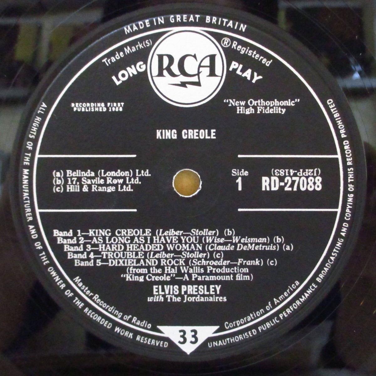 ELVIS PRESLEY (エルヴィス・プレスリー) - King Creole (UK オリジナル「RCA シルバー・スポット黒ラベ」モノラル LP/「Danny Fisher に訂正」表面コーティング・ジャケ)