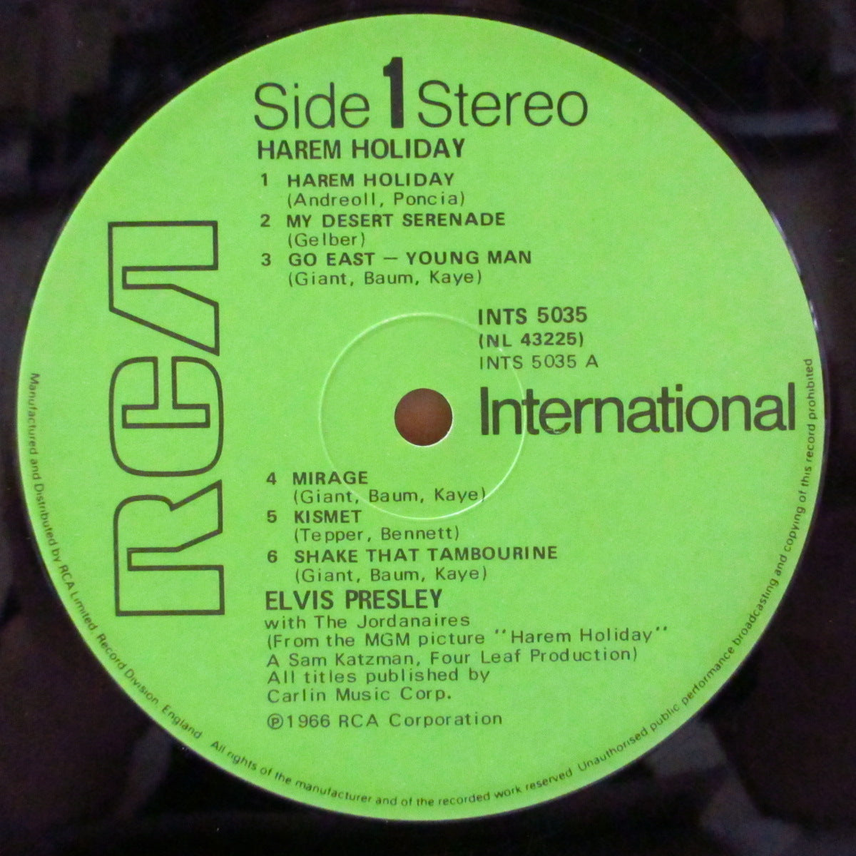 ELVIS PRESLEY (エルヴィス・プレスリー) - Harem Holiday (Harum Scarum) (UK '80 再発「グリーン・ラベ」ステレオ LP)主演映画(米題:Harum Scarum/邦題:ハレム万才)サントラ