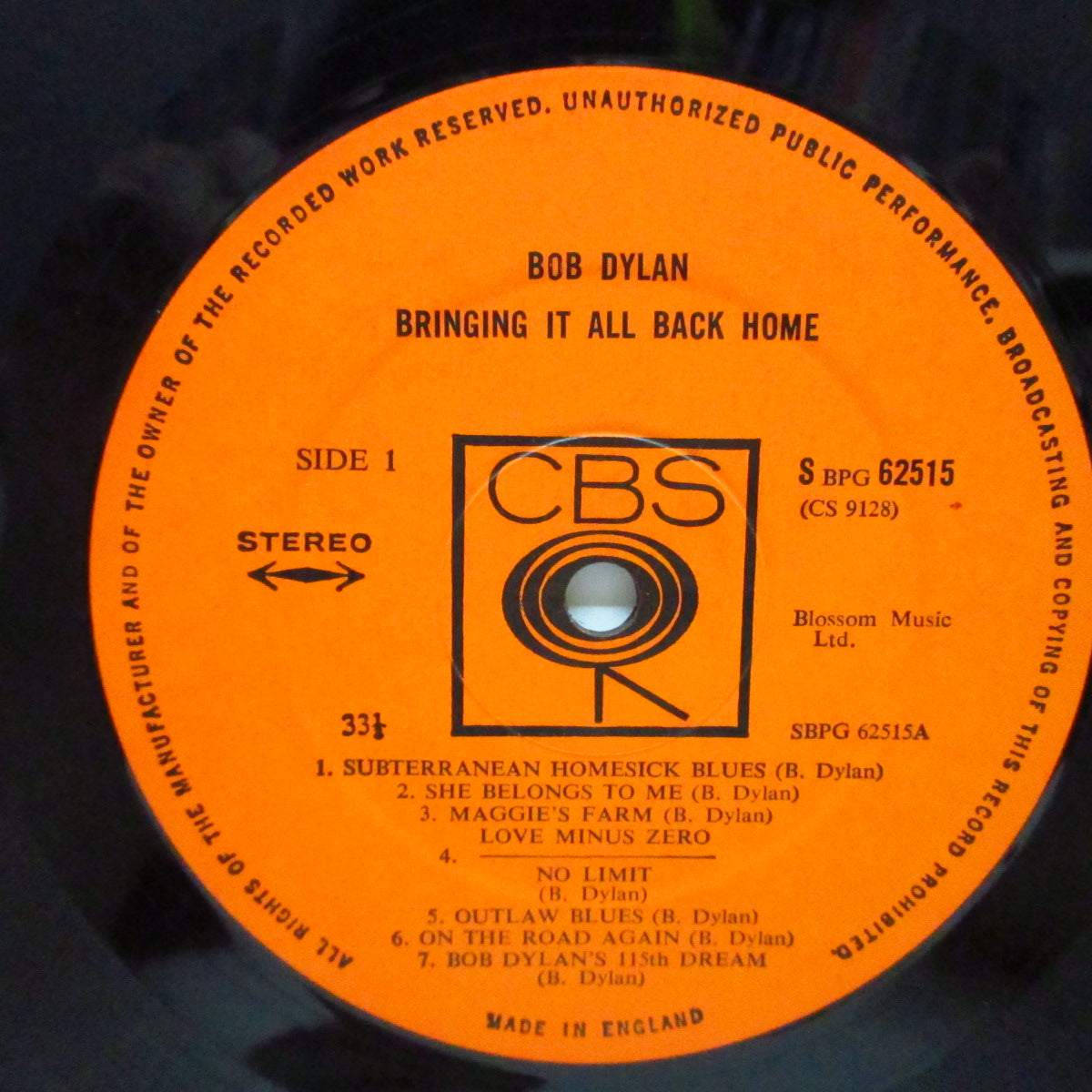 BOB DYLAN (ボブ・ディラン) - Bringing It All Back Home (UK 60's 再発「濃オレンジラベ」ステレオ LP/ミスプリント表面コーティングジャケ)