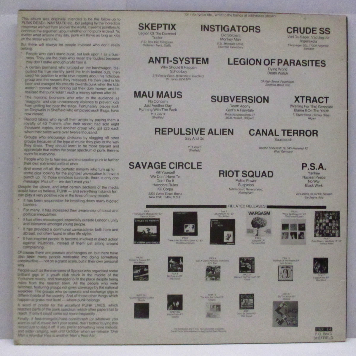 V.A. ('84年各国ハードコア・コンピ!) - Bollox To The Gonads〜Here's The Testicles (UK オリジナル LP/「Warning」ステッカー欠)