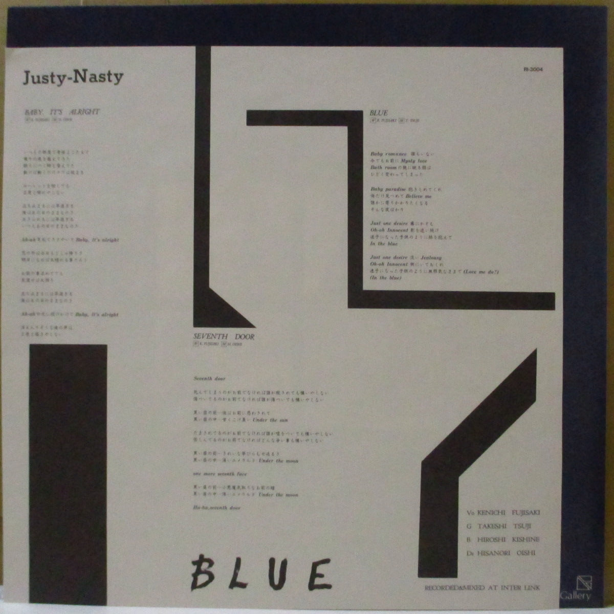 JUSTY-NASTY (ジャスティ・ナスティ) - Blue +2 (Japan '89 オリジナル3曲入り 12インチ+インサート)