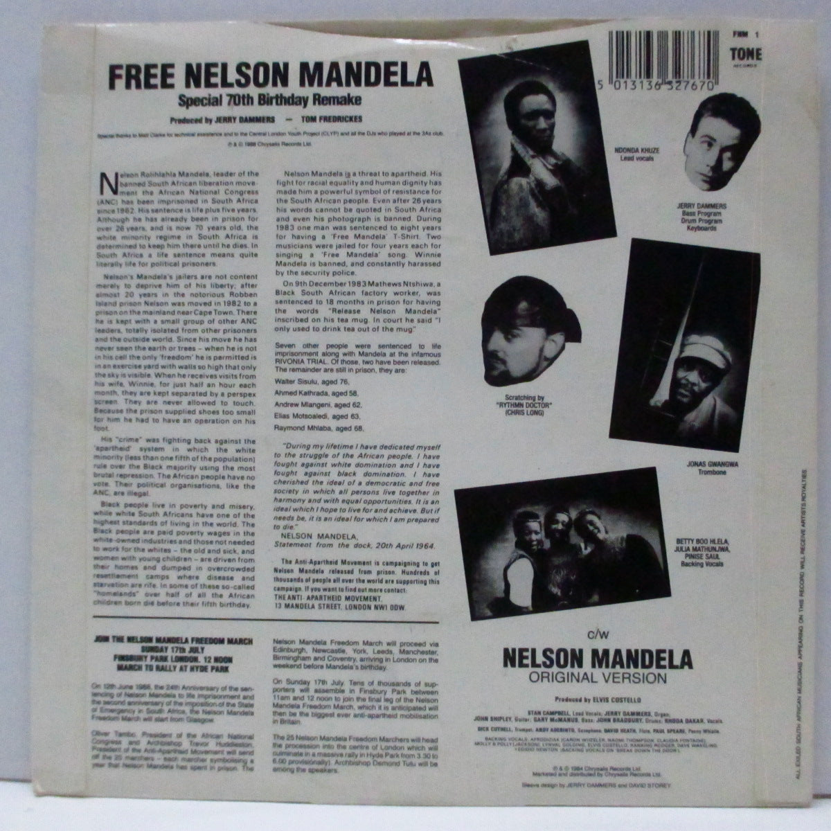 SPECIAL AKA, THE (SPECIALS, THE) (ザ・スペシャル AKA) - Free Nelson Mandela : UK Special 70th Birthday Remake (UK '88 再発 7"/光沢固紙折り返しジャケ付)「スペシャル70歳記念リメイク」Ver !