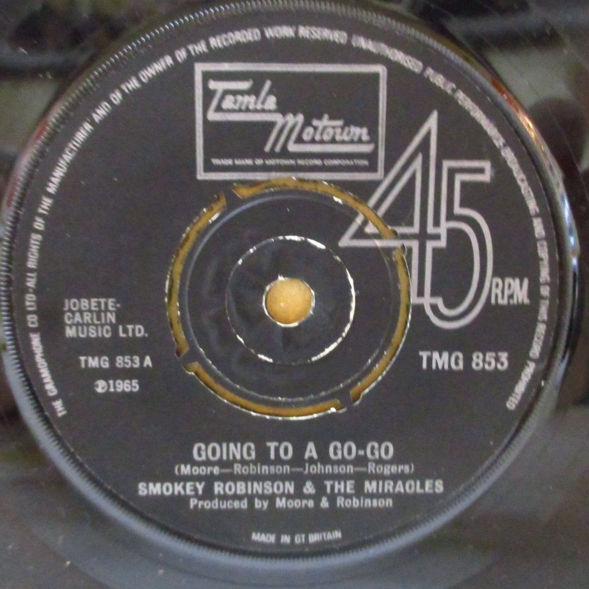 MIRACLES (SMOKEY ROBINSON & THE) (スモーキー・ロビンソン&ザ・ミラクルズ) - Going To A Go-Go +2 (UK '73年独自カップリング再発「Gramophone リム、プッシュアウト・センター」 7インチ) 人気のアップテンポ・ノーザン