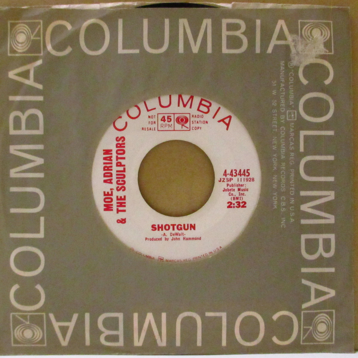 MOE, ADRIAN & THE SCULPTORS (モー、エイドリアン & ザ・スカルプターズ) - Shotgun / Love Train (US '65 プロモ・ラベ7インチ+カンパニースリーブ)ファンキー・ラテン・ソウル・カヴァ& FUNKYノーザン!