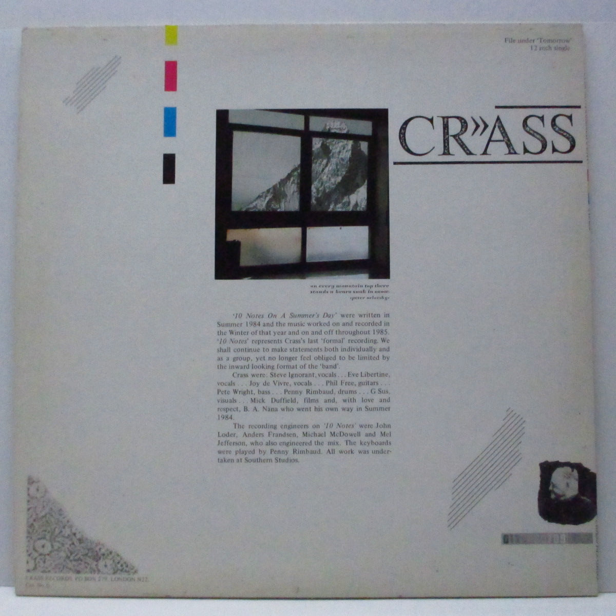 CRASS (クラス) - 10 Notes On A Summer's Day (UK オリジナル 12"+インナー)